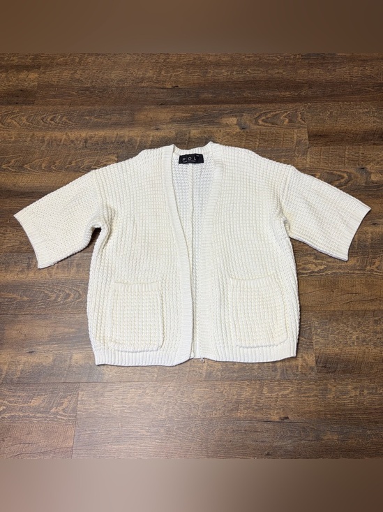 POL Sweaters - POL Chunky Knit Open Front Cardigan Sweater Womens Large Ivory Cream 3/4 Sleeves